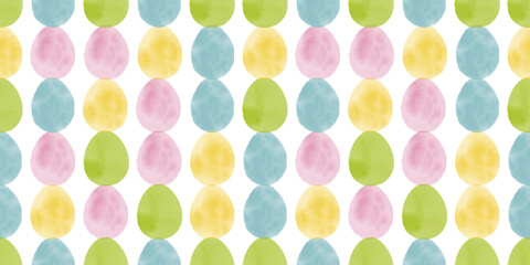Cute illustration with colorful Easter eggs with watercolor texture, spring banner