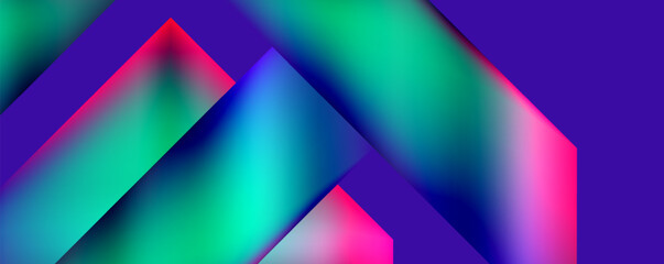 A vibrant and symmetrical geometric pattern in shades of purple, magenta, and violet on an electric blue background, creating a colorful art piece with triangular shapes - 786099171