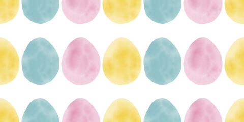 Cute illustration with colorful Easter eggs with watercolor texture, spring banner