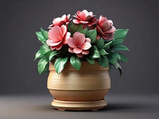 decorative flower in a pot isolate on a transparent background, 3D