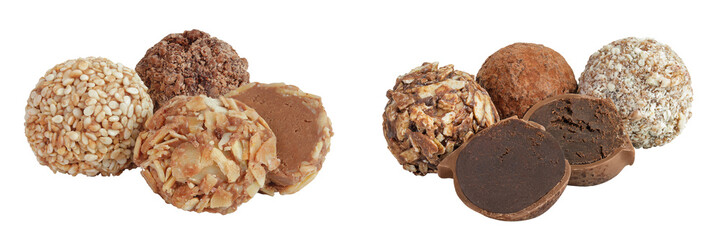 A variety of different truffles Isolated on a white background