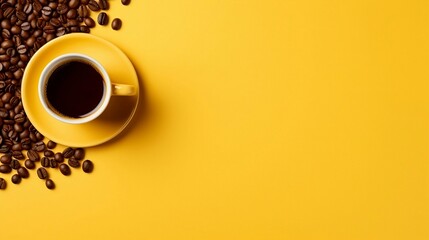 Cup of Coffee on Vibrant Yellow Background - obrazy, fototapety, plakaty