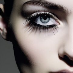 a close up shot of a woman with some black eyeliners