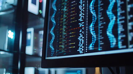 Computer monitor displaying genetic code. 