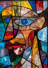 Naklejka na ściany i meble a close up of a colorful stained glass portrait on canvas