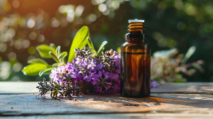 A glass bottle of essential oil