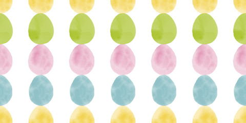 Cute illustration with colorful Easter eggs with watercolor texture, spring banner