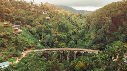 DRONE VIEW OF THE Nine Arch Bridge, also called Bridge in the Sky, IN SRI LANKA