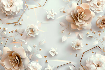 3D Wallpaper Design with geometric shapes and florals