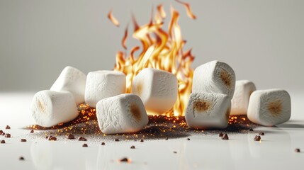 Obraz na płótnie Canvas A pile of marshmallows is on a table next to a fire