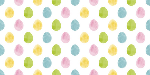 Cute illustration with colorful Easter eggs with watercolor texture, spring banner