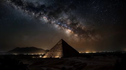 Foto op Canvas The Great Pyramids of Giza and the Milky Way in Egypt © LAYHONG
