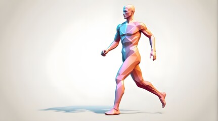 Fototapeta na wymiar Human body wireframe in low poly. Low poly style, athlete, running dude from triangles. notion of sport.Future image in vector polygonal format. Mesh art using polygonal wireframe