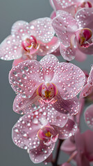 Close up of a pink moth orchid with water drops on its petals