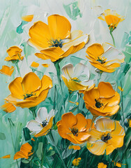 An oil painting, yellow flowers, art painting