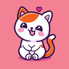 Fototapeta premium Cute kawaii kitten cartoon illustration flat vector design