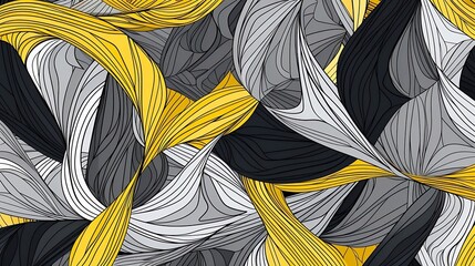 AI generated illustration of dark gray and black rotating patterns with yellow accents