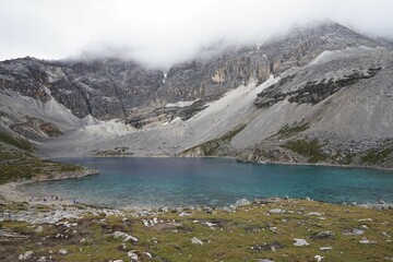 Scenic view of the Five color lake on the peak of daocheng yading national park, Sichuan, China