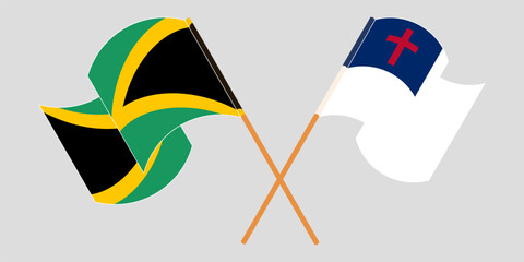 Crossed and waving flags of Jamaica and christianity