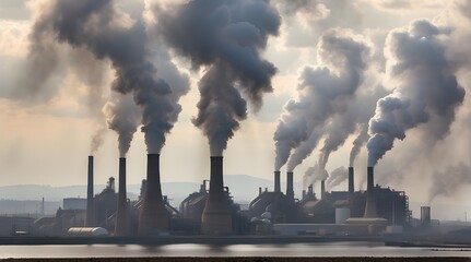 pollution caused by industry. Steam Emanating from the Chimneys of Power Plants