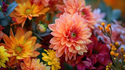 Autumn garden flowers up close