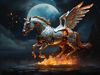 AI generated illustration of an artistic depiction of a horse engulfed in flames - obrazy, fototapety, plakaty