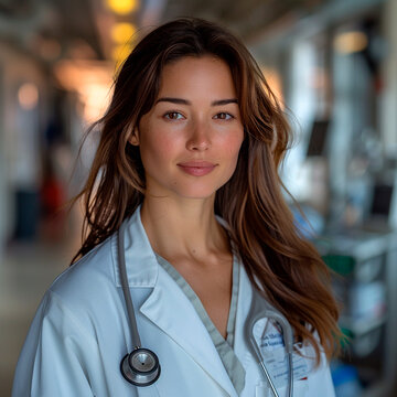 Portrait of a beautiful young female doctor with stethoscope.