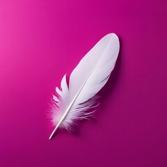 AI generated illustration of a white feather on pink background with soft glowing light inside