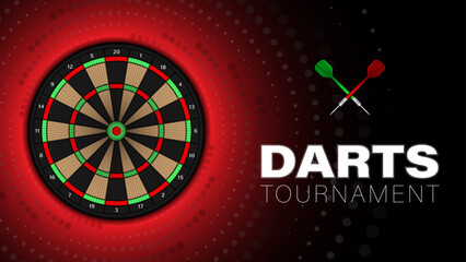 Darts tournament, dart throwing board with arrows, vector illustration