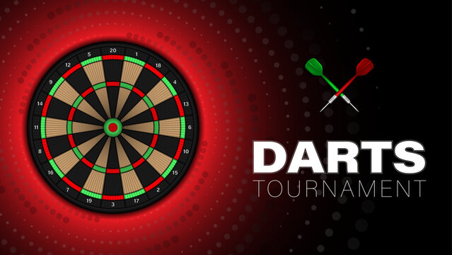 Darts tournament, dart throwing board with arrows, vector illustration