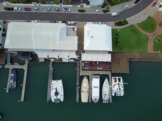 Aerial view of port with boats in Florida