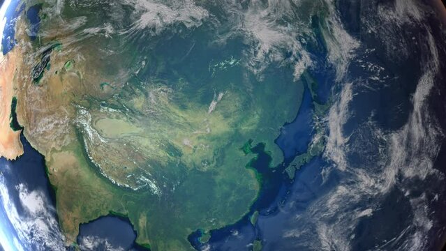 Realistic Earth From Space Zoom In Clouds Mongolia Ulaanbaatar