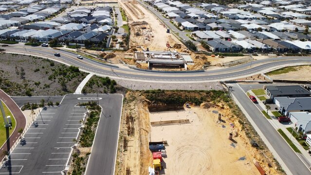 Aerial view of a rail extension on a sunny day in Butler, USA