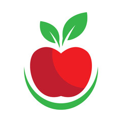 red apple logo design with green leaves