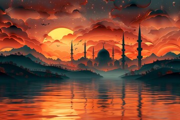 AI generated illustration of Eid al-Fitr mosque celebration
