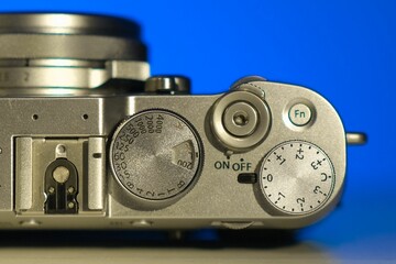 Closeup of a retro camera details.