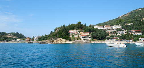 Greece Corfu island Vlacherna Monastery on the water, over which planes take off and land This is...