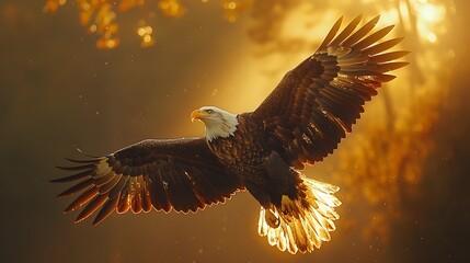 A dynamic banner depicting a bald eagle soaring across the sky, gripping an olive branch and arrows tightly.