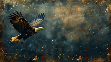 A majestic display featuring a bald eagle flying over the historic Fort McHenry, the birthplace of the national anthem, with the scene intricately woven into the fabric of the American flag.