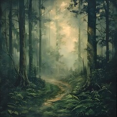 an image of the forest scene of the jungle, showing path in distance