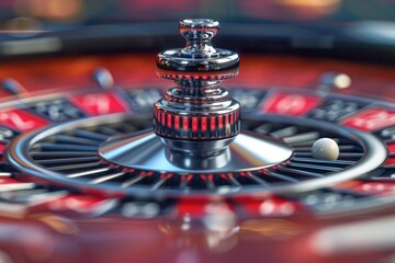 An intricate close-up shot of a spinning roulette wheel with the ball in motion, showcasing the excitement of gambling