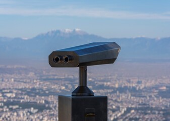 Tourist Binoculars Cityscape Background