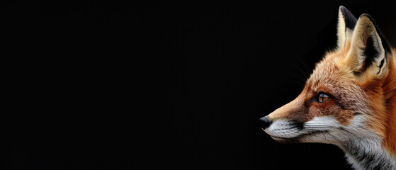 Obraz premium A captivating profile view of a red fox with meticulous detail on its features set against an inky black background