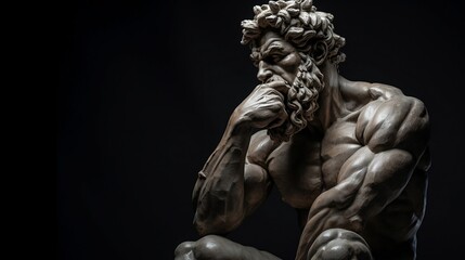 Fototapeta na wymiar AI-generated illustration of a Statue of a muscular god with a thoughtful posture