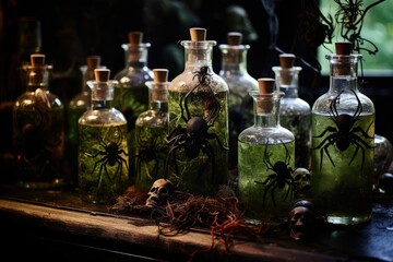 Haunted Forest Elixirs: Arrange drinks on a table with fake spider webs, plastic spiders, and twigs to create a spooky forest atmosphere.