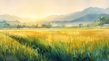 AI generated illustration of a field with crops in watercolor