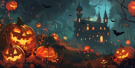 halloween pumpkins on fire - obrazy, fototapety, plakaty