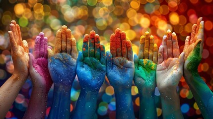 AI-generated illustration of hands in colorful paint, symbolizing unity