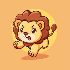 Adorable lion running and jumping cartoon illustration animal mascot vector design