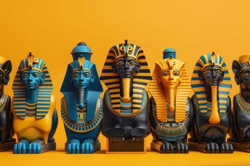 Foto op Plexiglas A row of statues of Egyptian pharaohs are lined up on a background © Phuriphat
